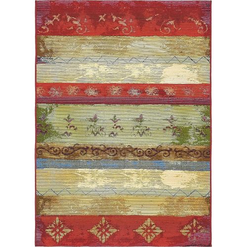  Unique Loom Outdoor Collection Modern Distressed Transitional Ivory Runner Rug (2 x 6)