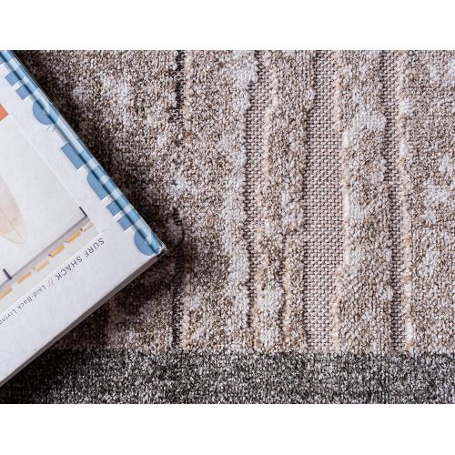  Unique Loom Outdoor Collection Modern Distressed Transitional Ivory Runner Rug (2 x 6)