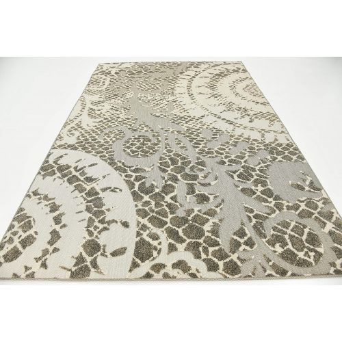  Unique Loom Outdoor Collection Modern Distressed Transitional Ivory Runner Rug (2 x 6)
