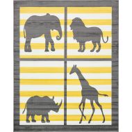 Unique Loom Metro Collection Modern Animals Bright Colors Kids Gray Area Rug (8 x 10)