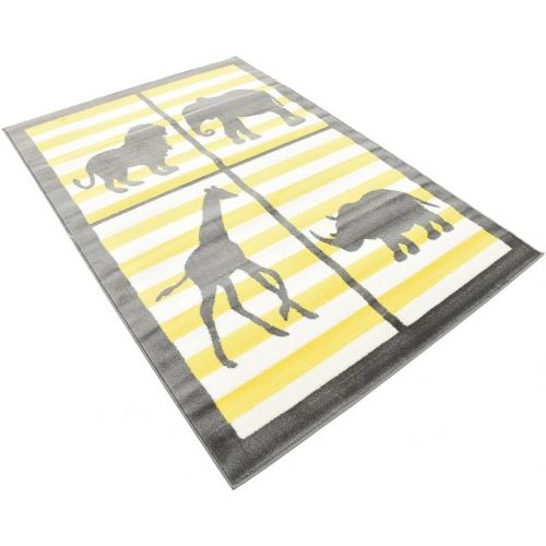  Unique Loom Metro Collection Modern Animals Bright Colors Kids Gray Area Rug (8 x 10)