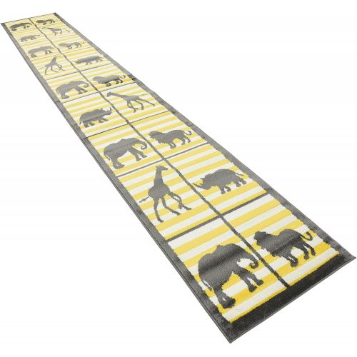  Unique Loom Metro Collection Modern Animals Bright Colors Kids Gray Area Rug (8 x 10)