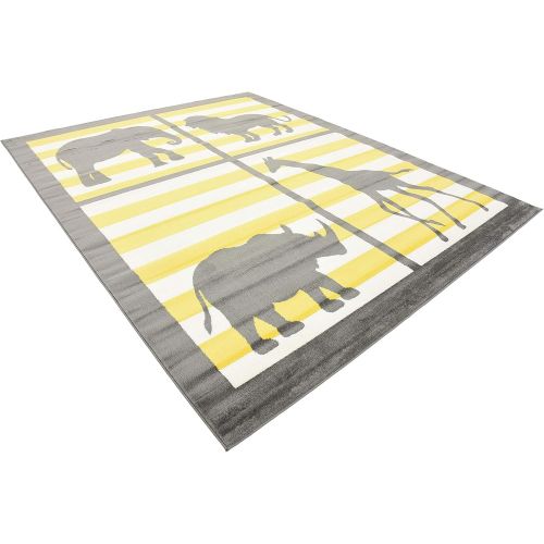  Unique Loom Metro Collection Modern Animals Bright Colors Kids Gray Area Rug (8 x 10)