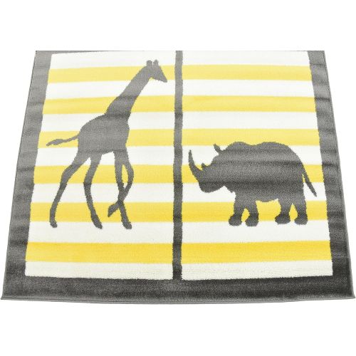  Unique Loom Metro Collection Modern Animals Bright Colors Kids Gray Area Rug (8 x 10)