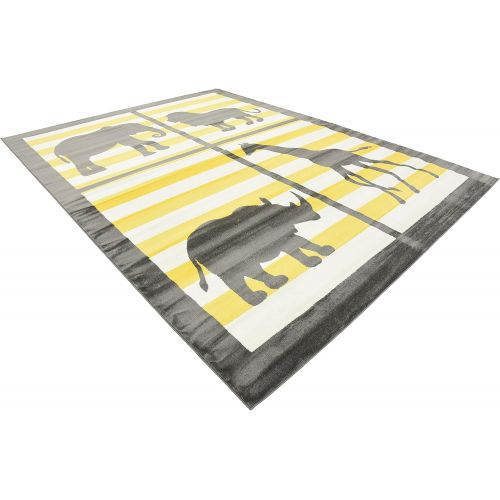  Unique Loom Metro Collection Modern Animals Bright Colors Kids Gray Area Rug (8 x 10)