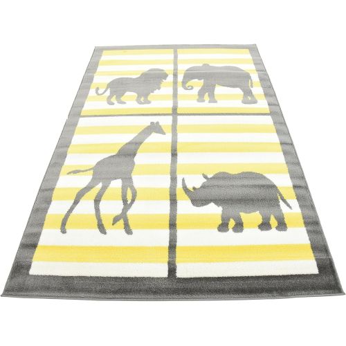  Unique Loom Metro Collection Modern Animals Bright Colors Kids Gray Area Rug (8 x 10)