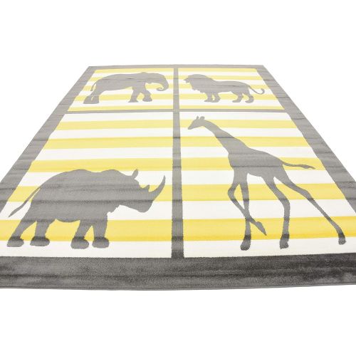  Unique Loom Metro Collection Modern Animals Bright Colors Kids Gray Area Rug (8 x 10)