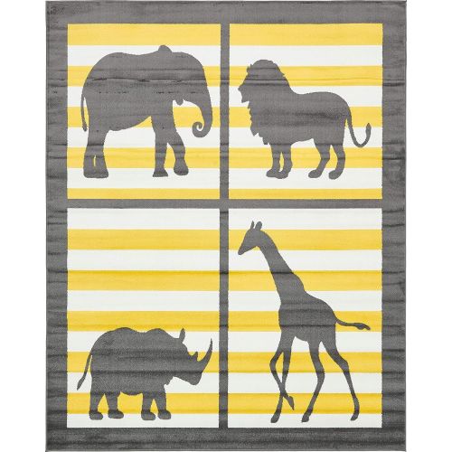  Unique Loom Metro Collection Modern Animals Bright Colors Kids Gray Area Rug (8 x 10)