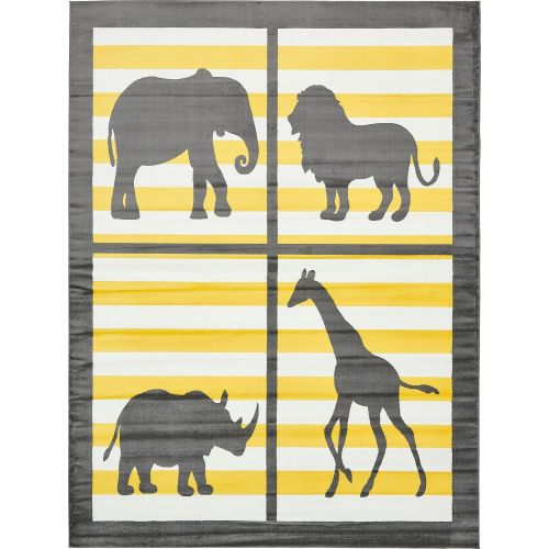  Unique Loom Metro Collection Modern Animals Bright Colors Kids Gray Area Rug (8 x 10)