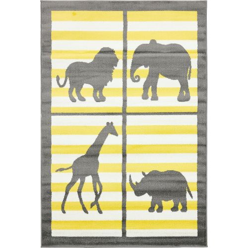  Unique Loom Metro Collection Modern Animals Bright Colors Kids Gray Area Rug (8 x 10)