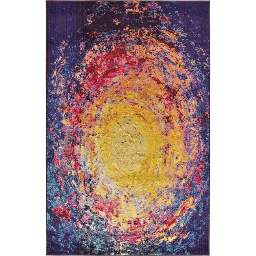  Unique Loom Estrella Collection Vibrant Abstract Navy Blue Area Rug (5 x 8)