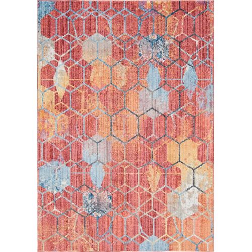  Unique Loom Rainbow Collection Geometric Abstract Trellis Modern Watercolor White Area Rug (5 x 8)