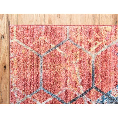  Unique Loom Rainbow Collection Geometric Abstract Trellis Modern Watercolor White Area Rug (5 x 8)