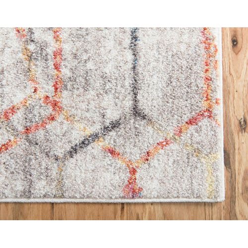  Unique Loom Rainbow Collection Geometric Abstract Trellis Modern Watercolor White Area Rug (5 x 8)