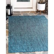 Unique Loom Outdoor Collection Casual Solid Accent Home Decor Teal Area Rug (6 x 9)