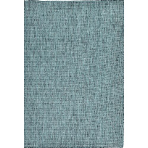  Unique Loom Outdoor Collection Casual Solid Accent Home Decor Teal Area Rug (6 x 9)