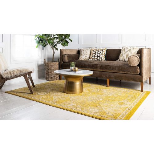  Unique Loom Penrose Collection Traditional Vintage Distressed Yellow Area Rug (9 x 12)