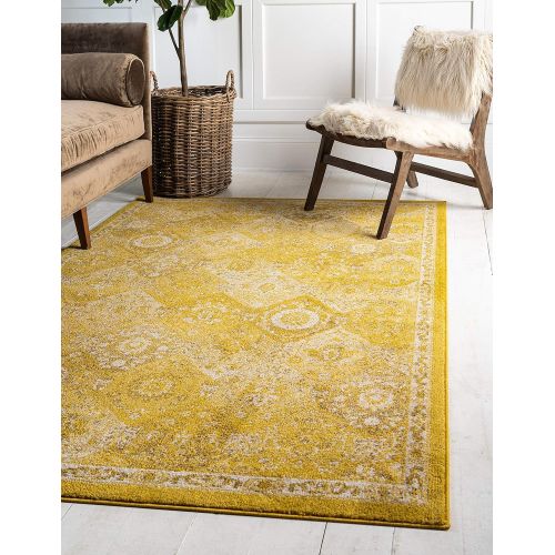  Unique Loom Penrose Collection Traditional Vintage Distressed Yellow Area Rug (9 x 12)