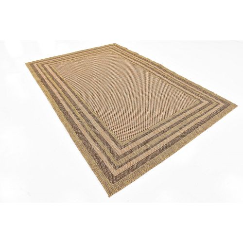  Unique Loom Outdoor Collection Solid Border Casual Indoor and Outdoor Transitional Light Brown Square Rug (6 x 6)