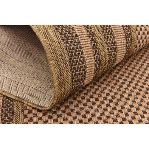  Unique Loom Outdoor Collection Solid Border Casual Indoor and Outdoor Transitional Light Brown Square Rug (6 x 6)