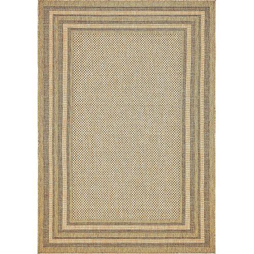  Unique Loom Outdoor Collection Solid Border Casual Indoor and Outdoor Transitional Light Brown Square Rug (6 x 6)