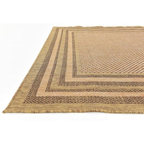  Unique Loom Outdoor Collection Solid Border Casual Indoor and Outdoor Transitional Light Brown Square Rug (6 x 6)