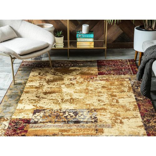  Unique Loom Barista Collection Abstract Vintage Modern Rustic Warm Multi Area Rug (5 x 8)