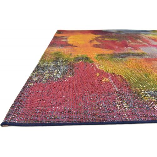  Unique Loom Outdoor Collection Watercolor Abstract Transitional Indoor and Outdoor Multi Area Rug (5 x 8)