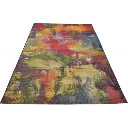  Unique Loom Outdoor Collection Watercolor Abstract Transitional Indoor and Outdoor Multi Area Rug (5 x 8)