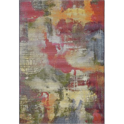  Unique Loom Outdoor Collection Watercolor Abstract Transitional Indoor and Outdoor Multi Area Rug (5 x 8)