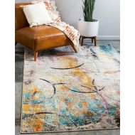 Unique Loom Chromatic Collection Modern Abstract Colorful Beige Runner Rug (2 x 7)