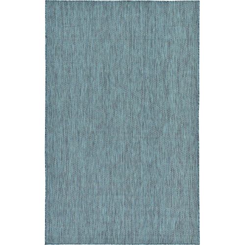  Unique Loom Outdoor Collection Casual Solid Accent Home Decor Aquamarine Area Rug (5 x 8)