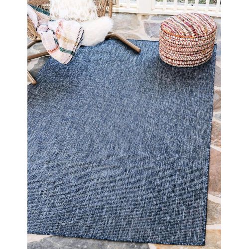  Unique Loom Outdoor Collection Casual Solid Accent Home Decor Aquamarine Area Rug (5 x 8)