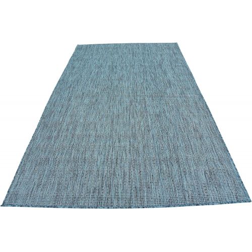  Unique Loom Outdoor Collection Casual Solid Accent Home Decor Aquamarine Area Rug (5 x 8)