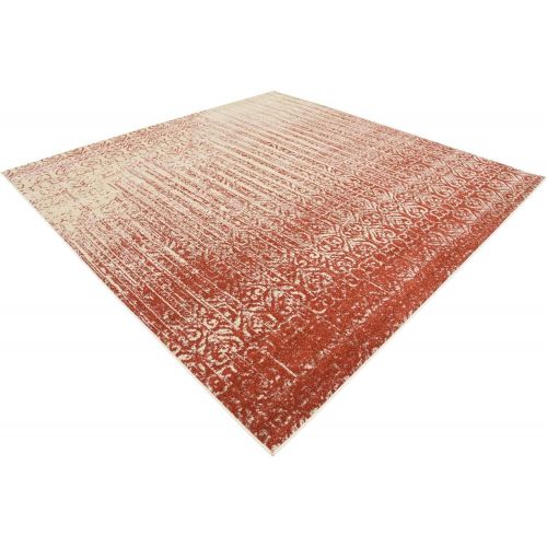  Unique Loom Del Mar Collection Contemporary Transitional Red Square Rug (8 x 8)