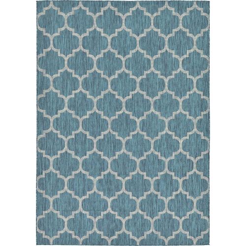  Unique Loom Outdoor Collection Casual Moroccan Lattice Geometric Teal Area Rug (7 x 10)