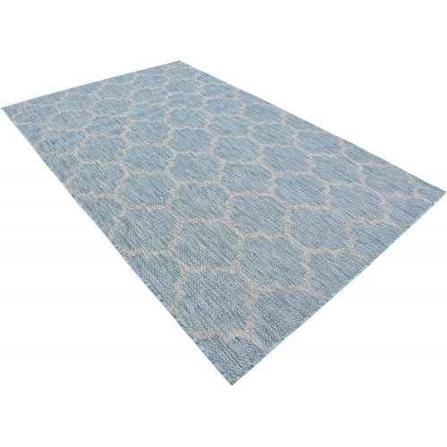  Unique Loom Outdoor Collection Casual Moroccan Lattice Geometric Teal Area Rug (7 x 10)