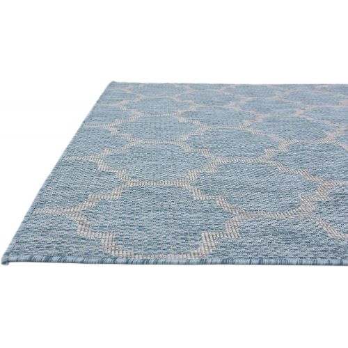  Unique Loom Outdoor Collection Casual Moroccan Lattice Geometric Teal Area Rug (7 x 10)