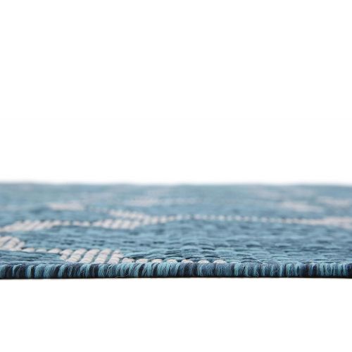  Unique Loom Outdoor Collection Casual Moroccan Lattice Geometric Teal Area Rug (7 x 10)