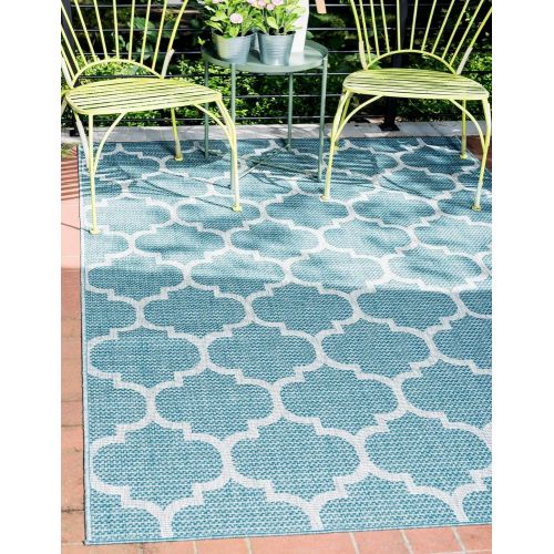  Unique Loom Outdoor Collection Casual Moroccan Lattice Geometric Teal Area Rug (7 x 10)