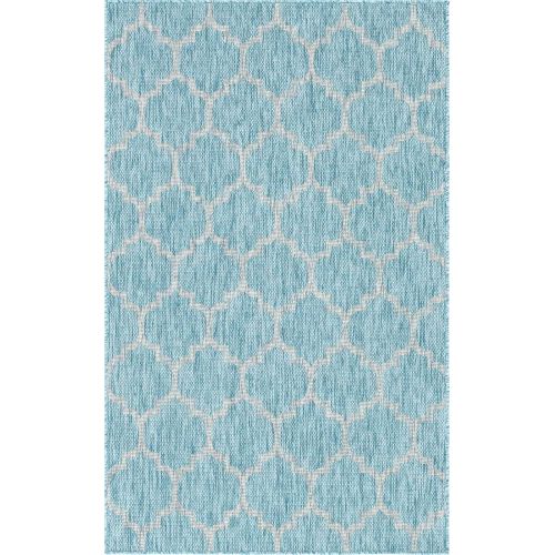  Unique Loom Outdoor Collection Casual Moroccan Lattice Geometric Teal Area Rug (7 x 10)