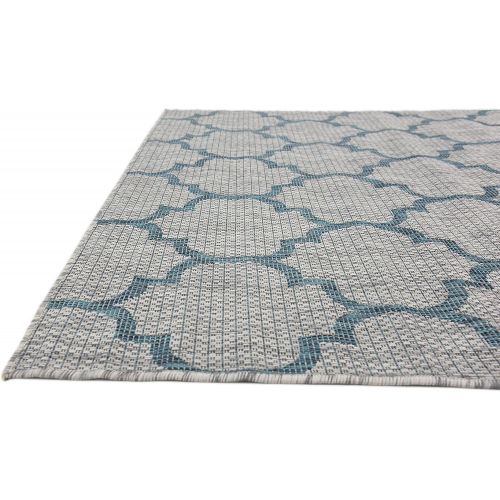  Unique Loom Outdoor Collection Casual Moroccan Lattice Geometric Teal Area Rug (7 x 10)