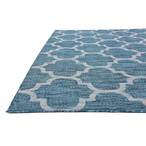  Unique Loom Outdoor Collection Casual Moroccan Lattice Geometric Teal Area Rug (7 x 10)