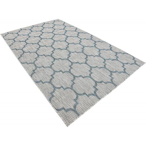  Unique Loom Outdoor Collection Casual Moroccan Lattice Geometric Teal Area Rug (7 x 10)