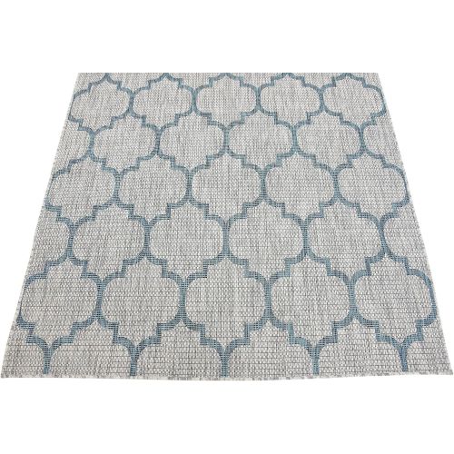  Unique Loom Outdoor Collection Casual Moroccan Lattice Geometric Teal Area Rug (7 x 10)