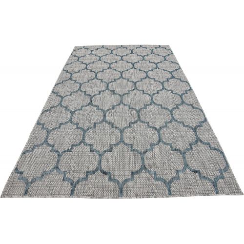  Unique Loom Outdoor Collection Casual Moroccan Lattice Geometric Teal Area Rug (7 x 10)