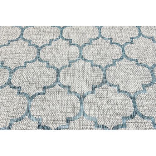  Unique Loom Outdoor Collection Casual Moroccan Lattice Geometric Teal Area Rug (7 x 10)