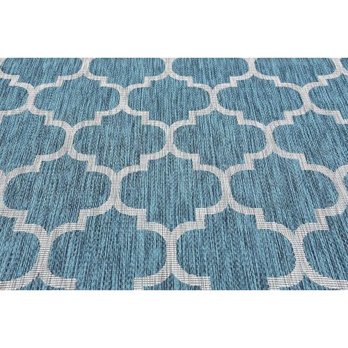  Unique Loom Outdoor Collection Casual Moroccan Lattice Geometric Teal Area Rug (7 x 10)