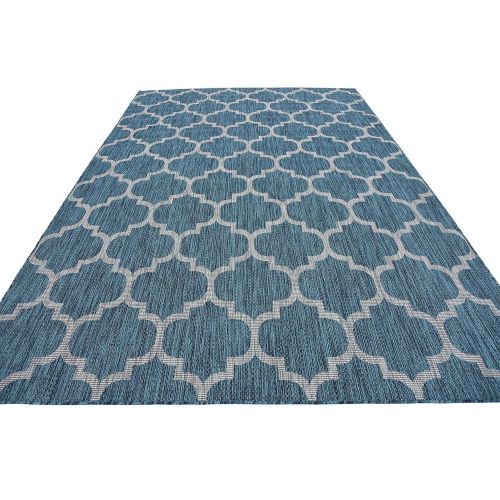  Unique Loom Outdoor Collection Casual Moroccan Lattice Geometric Teal Area Rug (7 x 10)