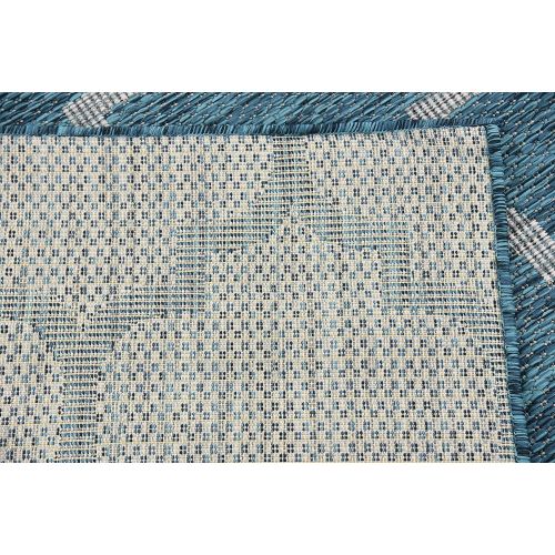  Unique Loom Outdoor Collection Casual Moroccan Lattice Geometric Teal Area Rug (7 x 10)